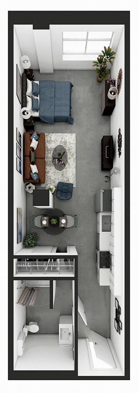Studio Design 7 Floorplan Rendering Market Lofts on Third Apartments Homes Birmingham Alabama
